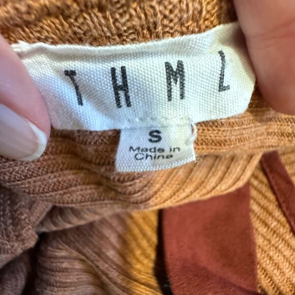 THML Anthro Women's Small Burnt Orange Soft Flowy Long Sleeve Sweater Ruffle - Picture 10 of 13